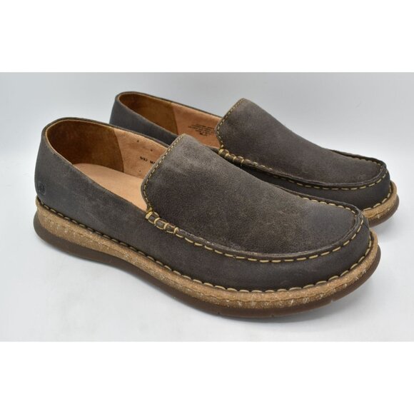 Born Mens Size 11.5 Baylor Dark Grey Distressed Suede Slip On Loafers Shoes - Picture 2 of 11